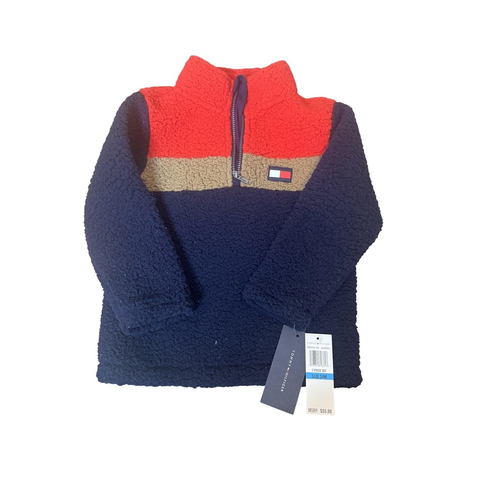 Tommy Hilfiger Jacket Toddler Boys 24M Navy Red Sherpa Fleece‎ 1/4 Zip Pullover
